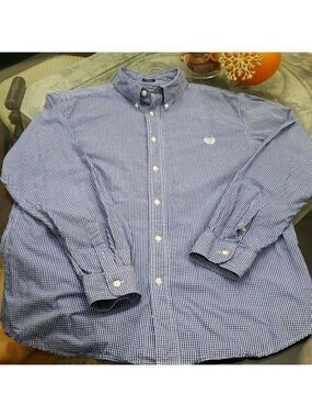 CHAPS men's navy geometric dress shirt large